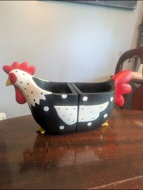 Handmade Black & White Polka Dot Chicken Planter